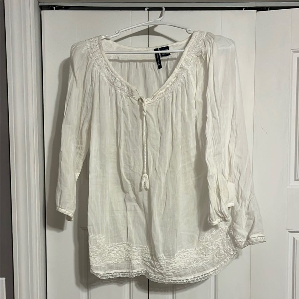 White Lace Trim Women's Top